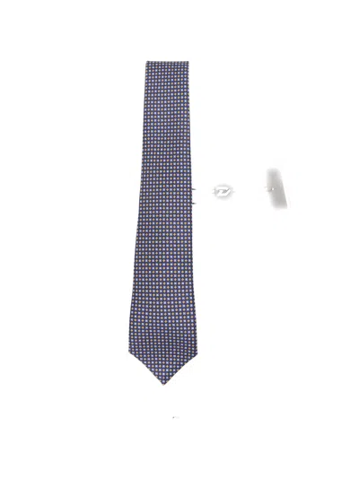 Kiton Geometric-print Silk Tie In Blue