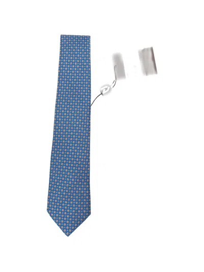Kiton Geometric-print Silk Tie In Blue
