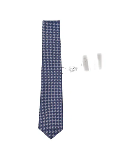Kiton Geometric-print Silk Tie In Blue