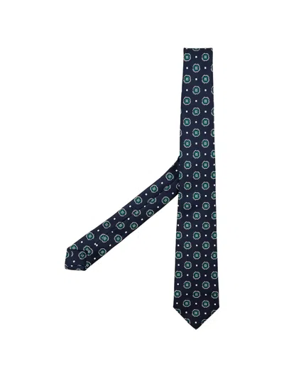 Kiton Geometric-print Silk Tie In Blue