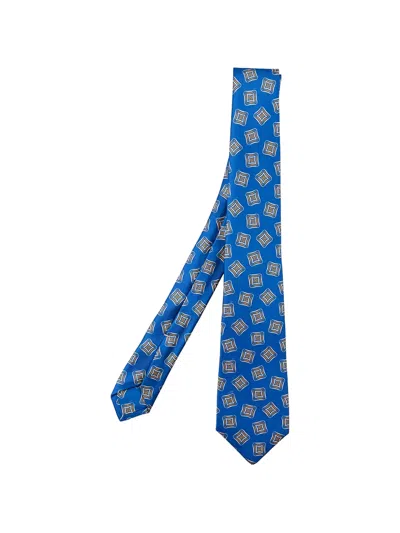 Kiton Geometric-print Silk Tie In Blue