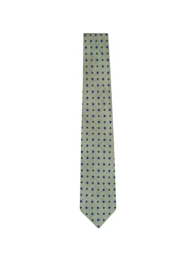 Kiton Geometric-print Silk Tie In Green