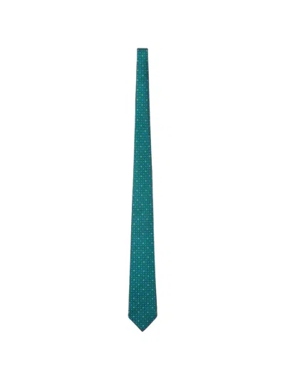 Kiton Geometric-print Silk Tie In Green