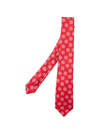 Kiton Geometric-print Silk Tie In Red