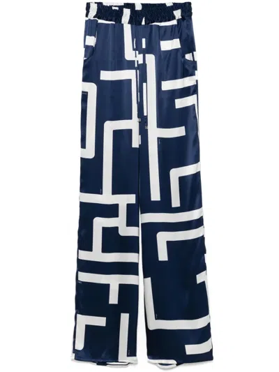 Kiton Geometric-print Silk Trousers In Black
