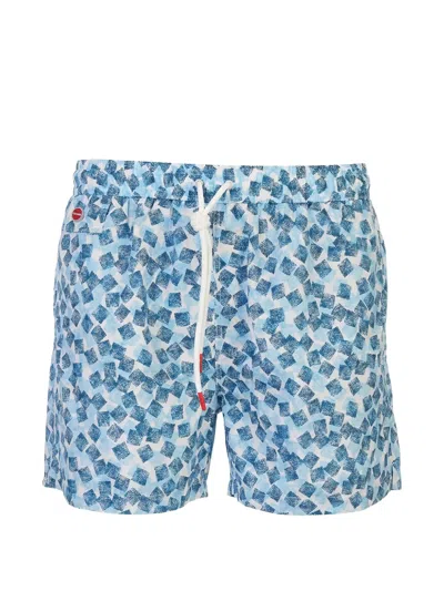Kiton Geometric-print Swim Shorts In Blue