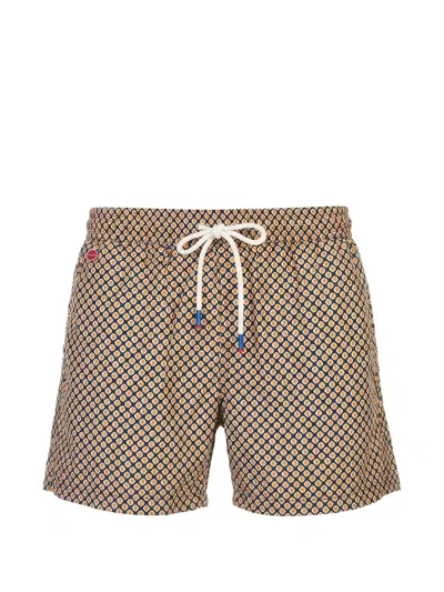 Kiton Geometric-print Swim Shorts In Blue