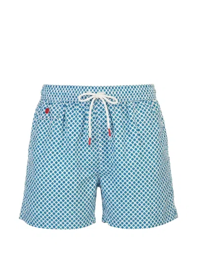 Kiton Geometric-print Swim Shorts In Blue