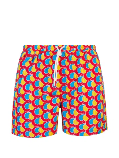 Kiton Geometric-print Swim Shorts In Red