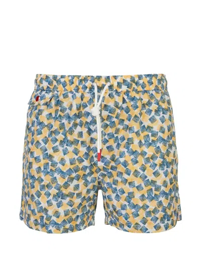 Kiton Geometric-print Swim Shorts In White
