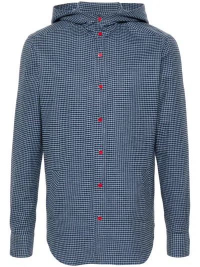 Kiton Gingham-check Hooded Shirt In Blue