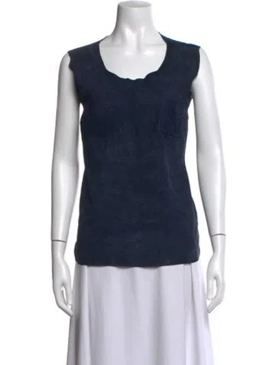 Pre-owned Kiton Goat Leather Scoop Neck Top In Blue
