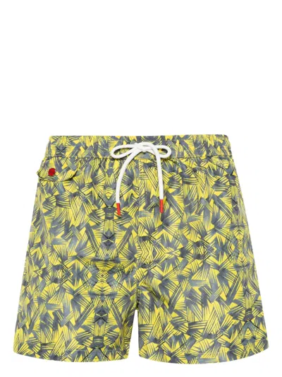 Kiton Graphic-print Swim Shorts In Yellow