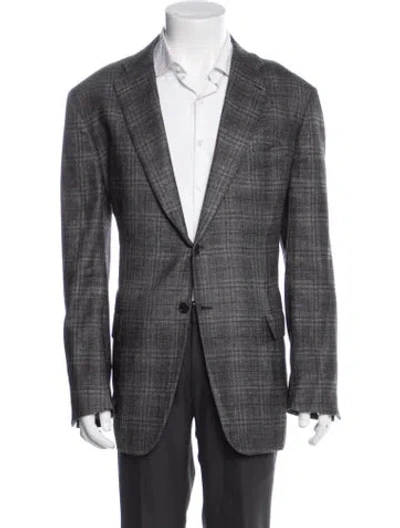Pre-owned Kiton Gray Pattern Print Blazer