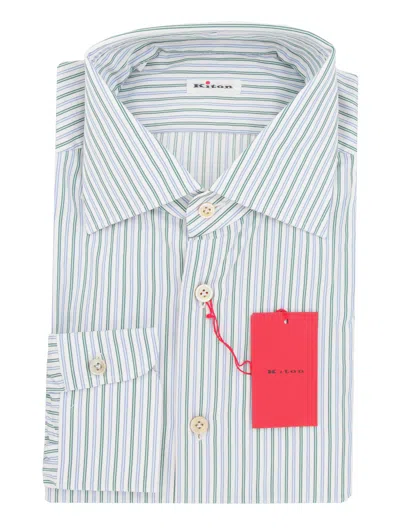 Pre-owned Kiton Green Striped Cotton Shirt - Slim - (kt12122325)