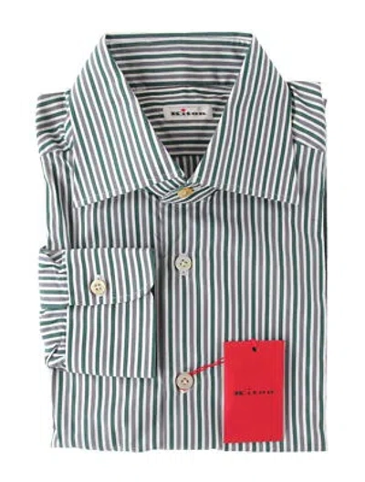 Pre-owned Kiton Green Striped Cotton Shirt - Slim - (kt4232211)