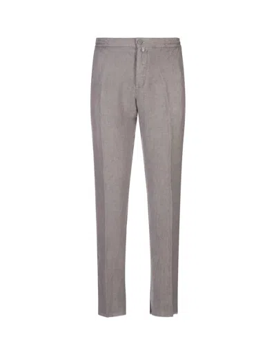 Kiton Grey Linen Trousers With Elasticised Waistband