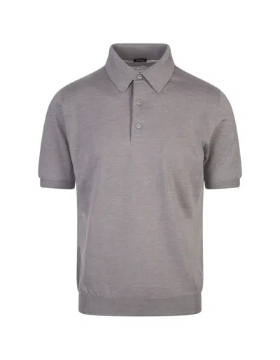 Kiton Grey Silk, Linen And Cashmere Polo Shirt