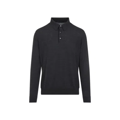 Kiton Long-sleeved Knitted Polo Shirt In Gray