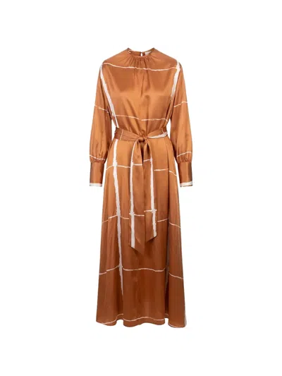 Kiton Grid-print Belted Dress In Brown