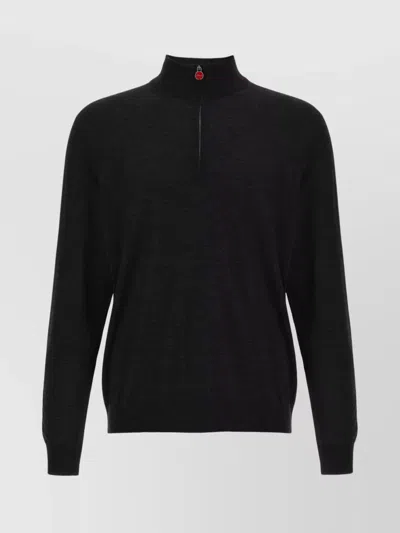 Kiton Wool Long Sleeve Polo With Ribbed Cuffs And Hem In Black