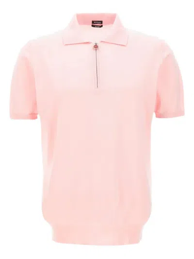 Kiton Half-zip Ribbed Polo Shirt In Pink