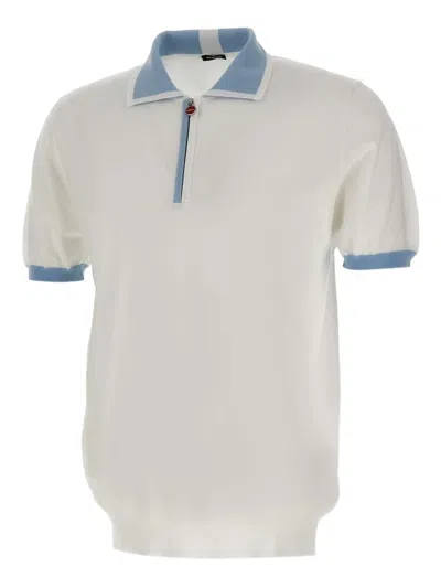 Kiton Half-zip Ribbed Polo Shirt In White