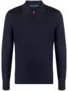Kiton Wool Knit Polo Shirt With Classic Collar And Half-zip Closure In Blue