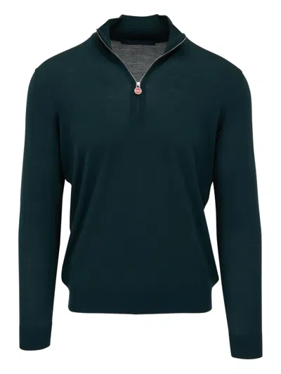 Kiton Half-zip Wool Sweater In Blue