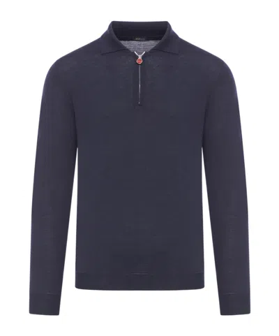 Kiton Zip Polo Shirt In Blue