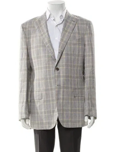 Pre-owned Kiton Hemp Plaid Print Blazer In Gray