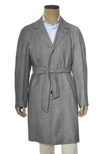 Kiton Herringbone Button Down Overcoat In Multi