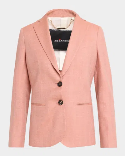 Kiton Herringbone Wool Single-breasted Jacket In Pink