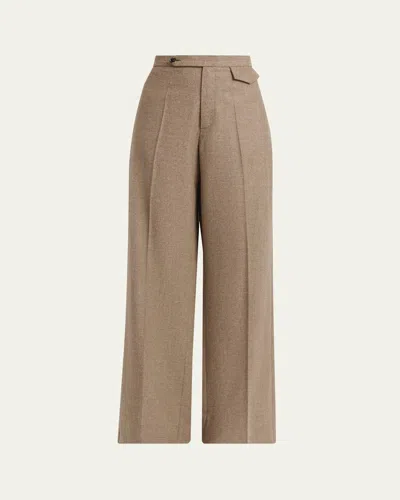 Kiton Herringbone Wool-cashmere Wide-leg Trousers In Brown