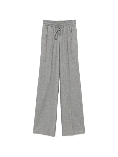 Kiton Herringbone-pattern Drawstring Trousers In Gray
