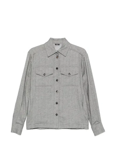 Kiton Herringbone-pattern Flap-pocket Shirt In Gray