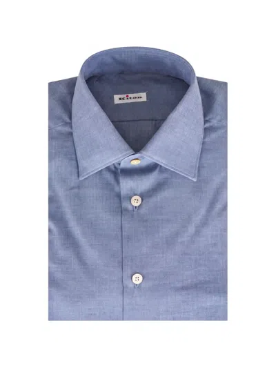 Kiton Herringbone-weave Shirt In Blue