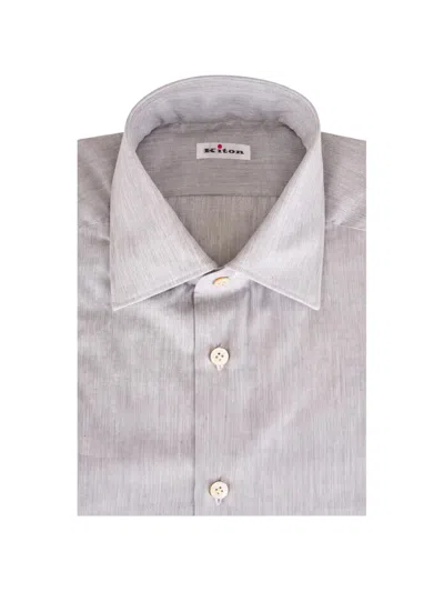 Kiton Herringbone-weave Shirt In Gray