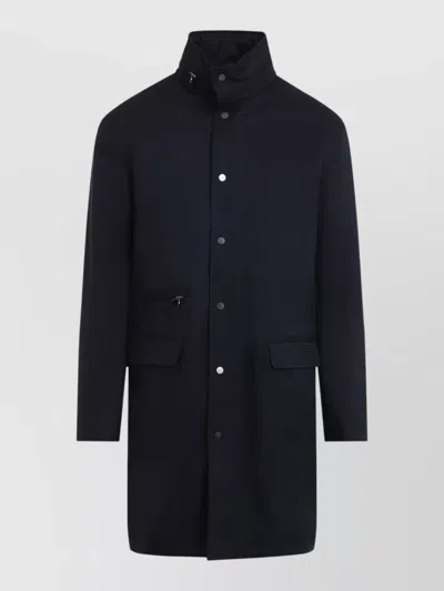 Kiton High Collar Long Coat Flap Pockets In Black