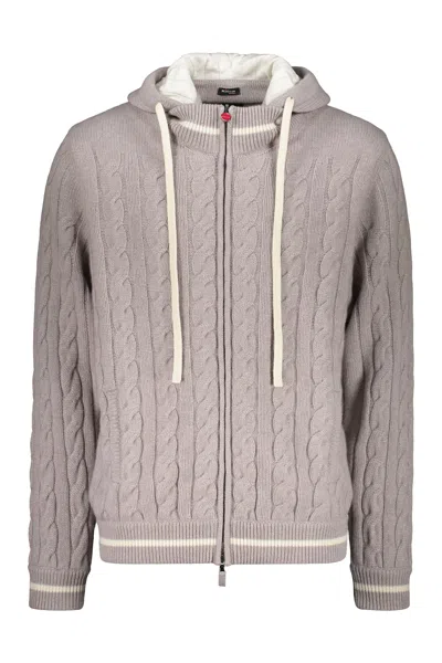 Kiton High Collar Zipped Cardigan In Ecru