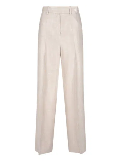 Kiton High-waisted Beige Trousers With Button And Zip Closure In Neutrals