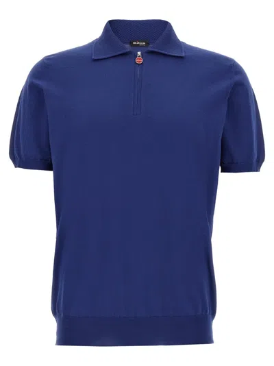 Kiton Honeycomb Collar Polo Shirt In Blue