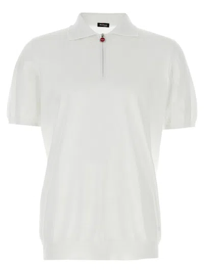 Kiton Textured Polo Shirt With Collar And Short Sleeves In White