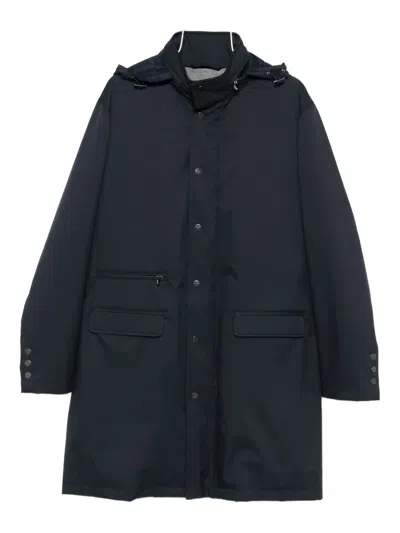 Kiton Hooded Buttoned Coat In Blue