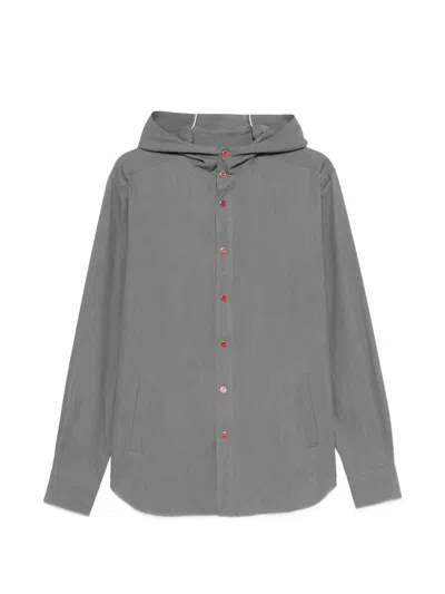 Kiton Mariano Hooded Button Up Shirt Pockets In Gray