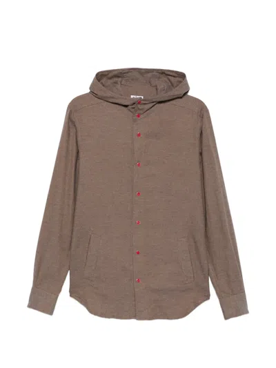 Kiton Hooded Button-fastening Shirt In Brown