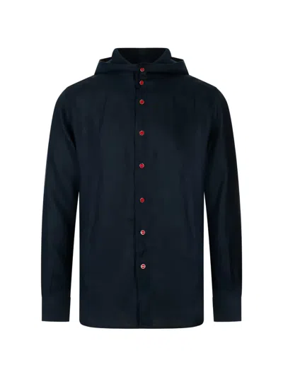 Kiton Hooded Button-up Shirt In Black