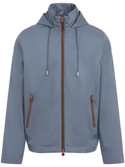 Kiton Light Blue Polyester Bomber Jacket In Grey