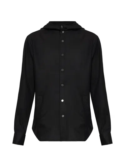Kiton Hooded Long-sleeve Shirt In Black
