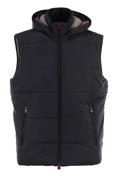 Kiton Hooded Padded Vest With Side Zip Pockets In Blue